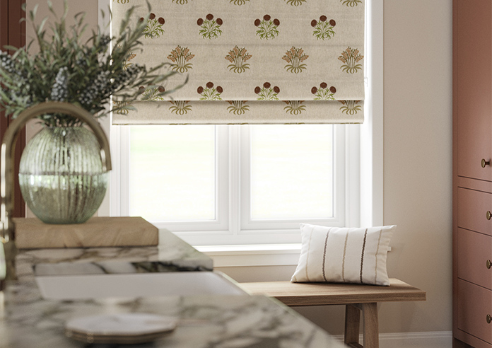 William Morris At Home Lily Flower Embroidery, Madder - Roman Blind - Image 5